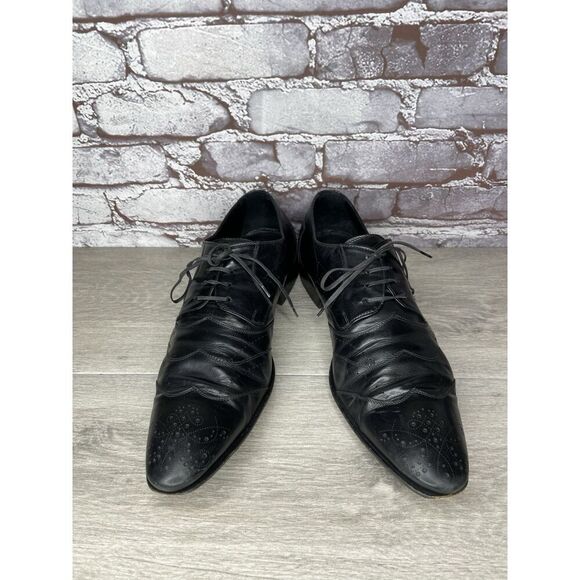 Kalena’s Black Leather Double Wingtip Lace Up Italy Dress Shoes Men 43EU/10M US - Picture 13 of 16